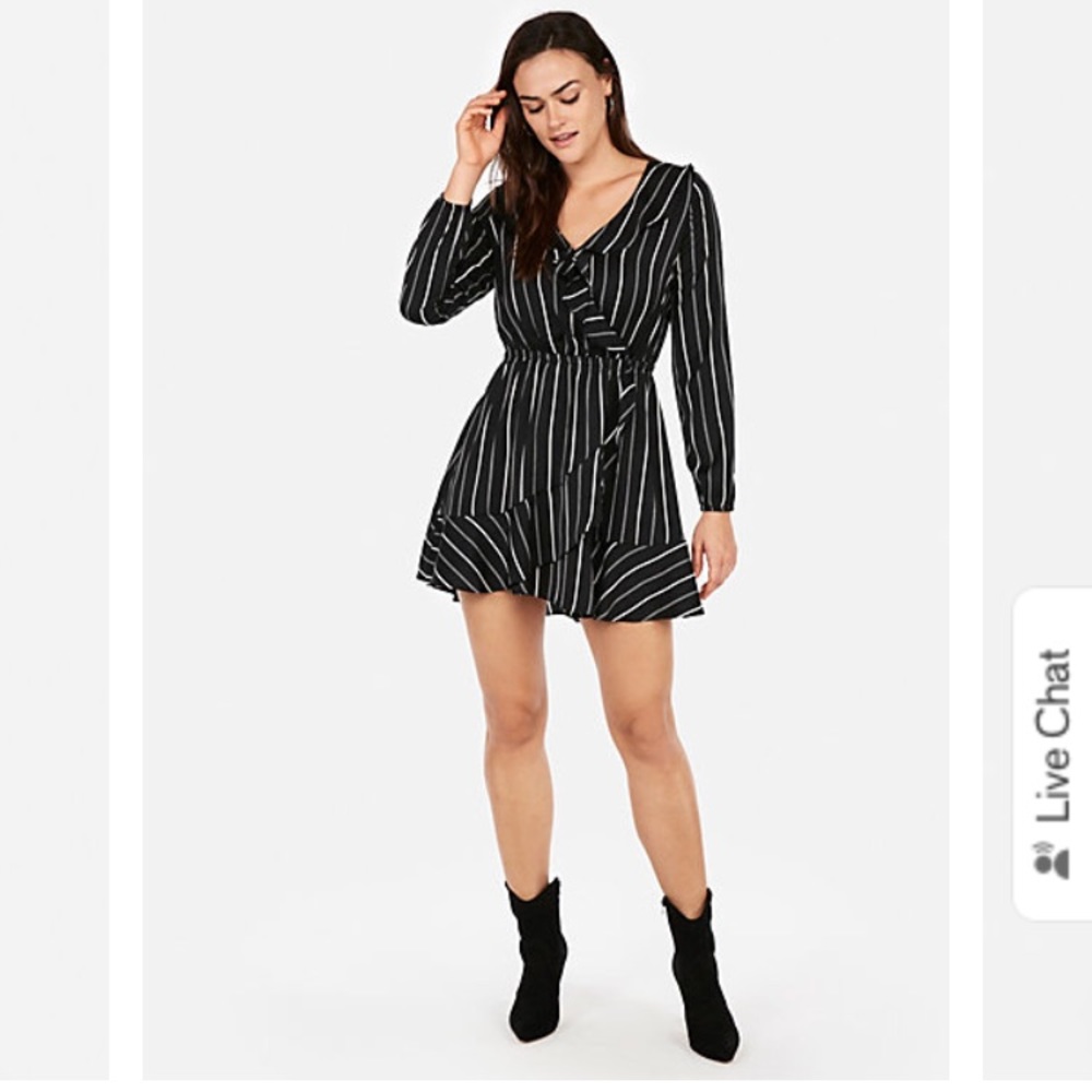 Express Elastic Waist Ruffle Wrap Dress